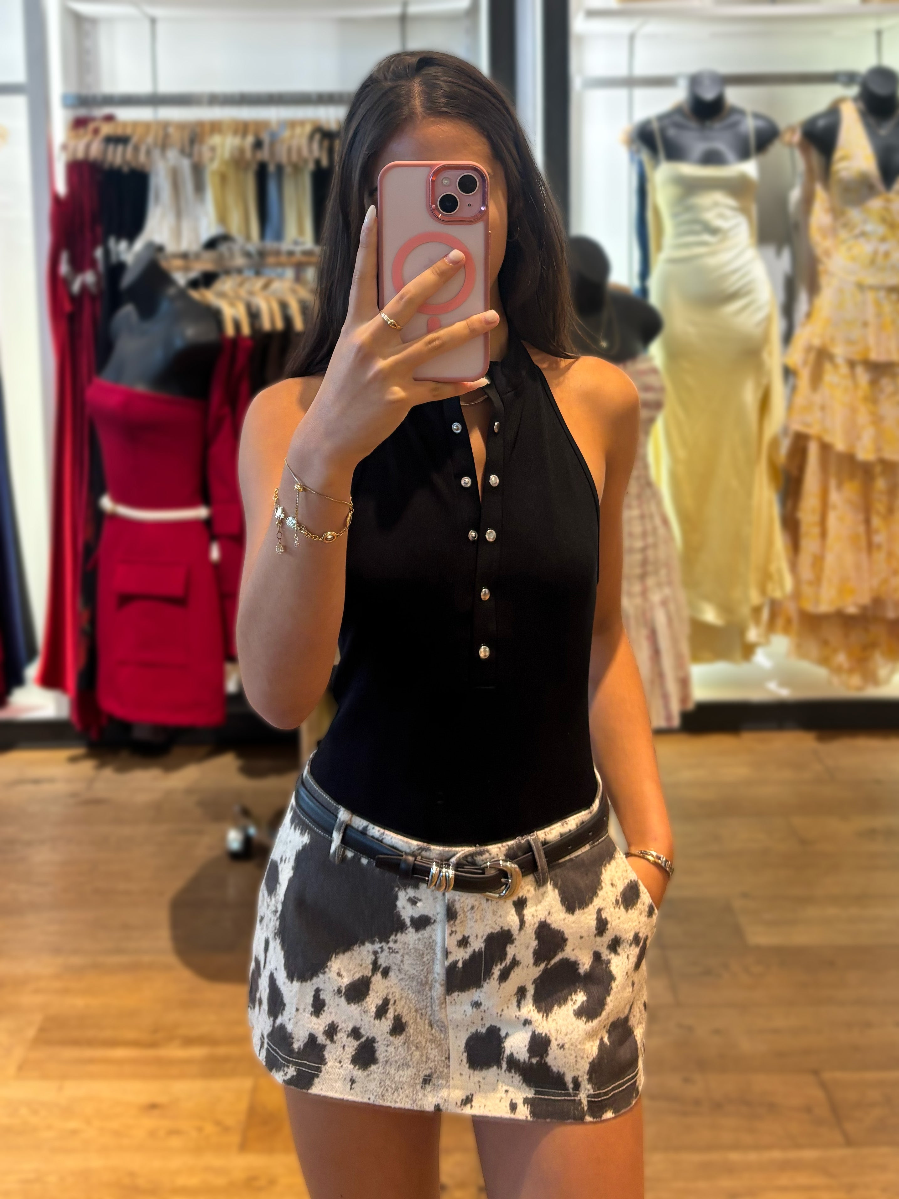 Snap Mock Neck Backless Bodysuit