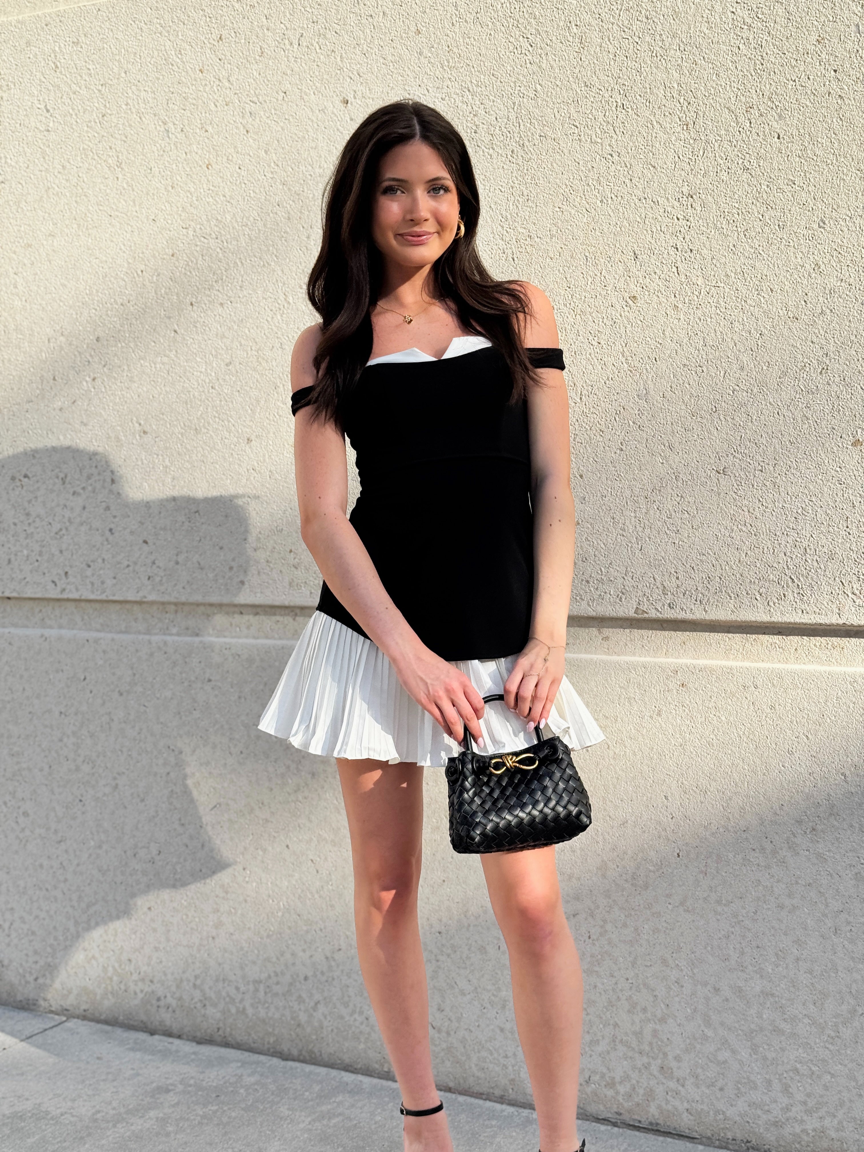 Off The Shoulder Pleated Mini Dress