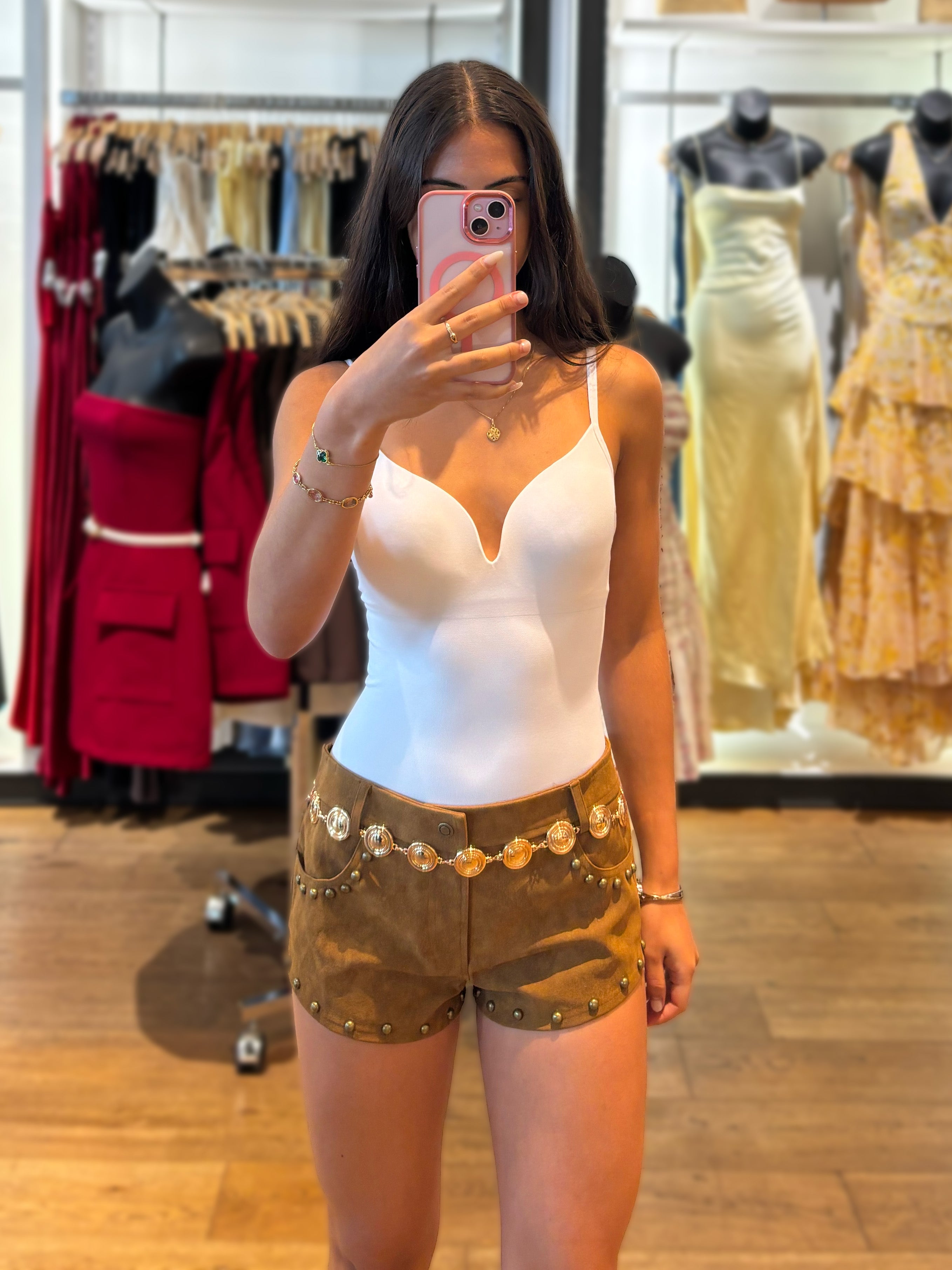 Studded Faux Suede Micro Shorts