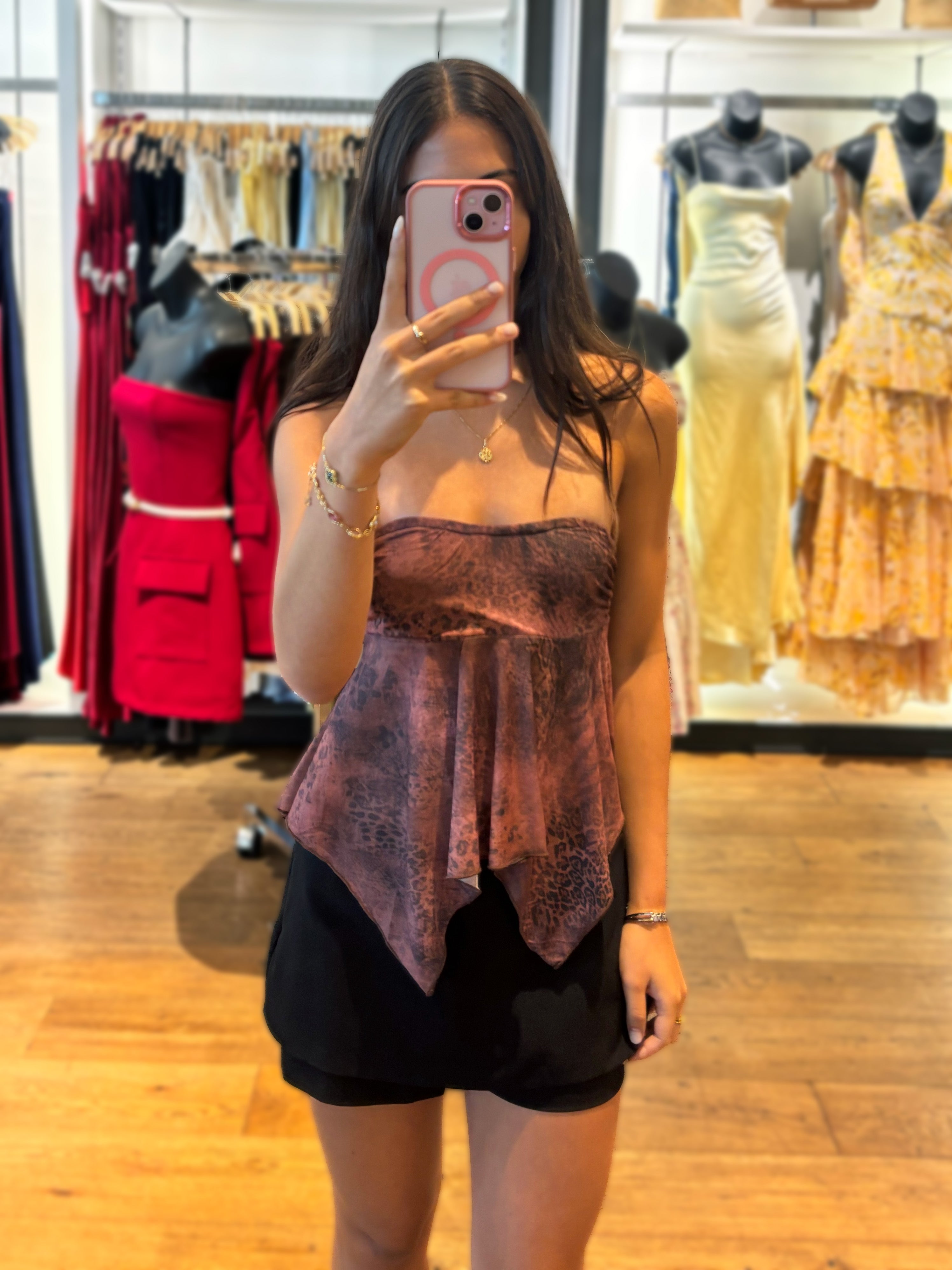 Y2K Strapless Leopard Top