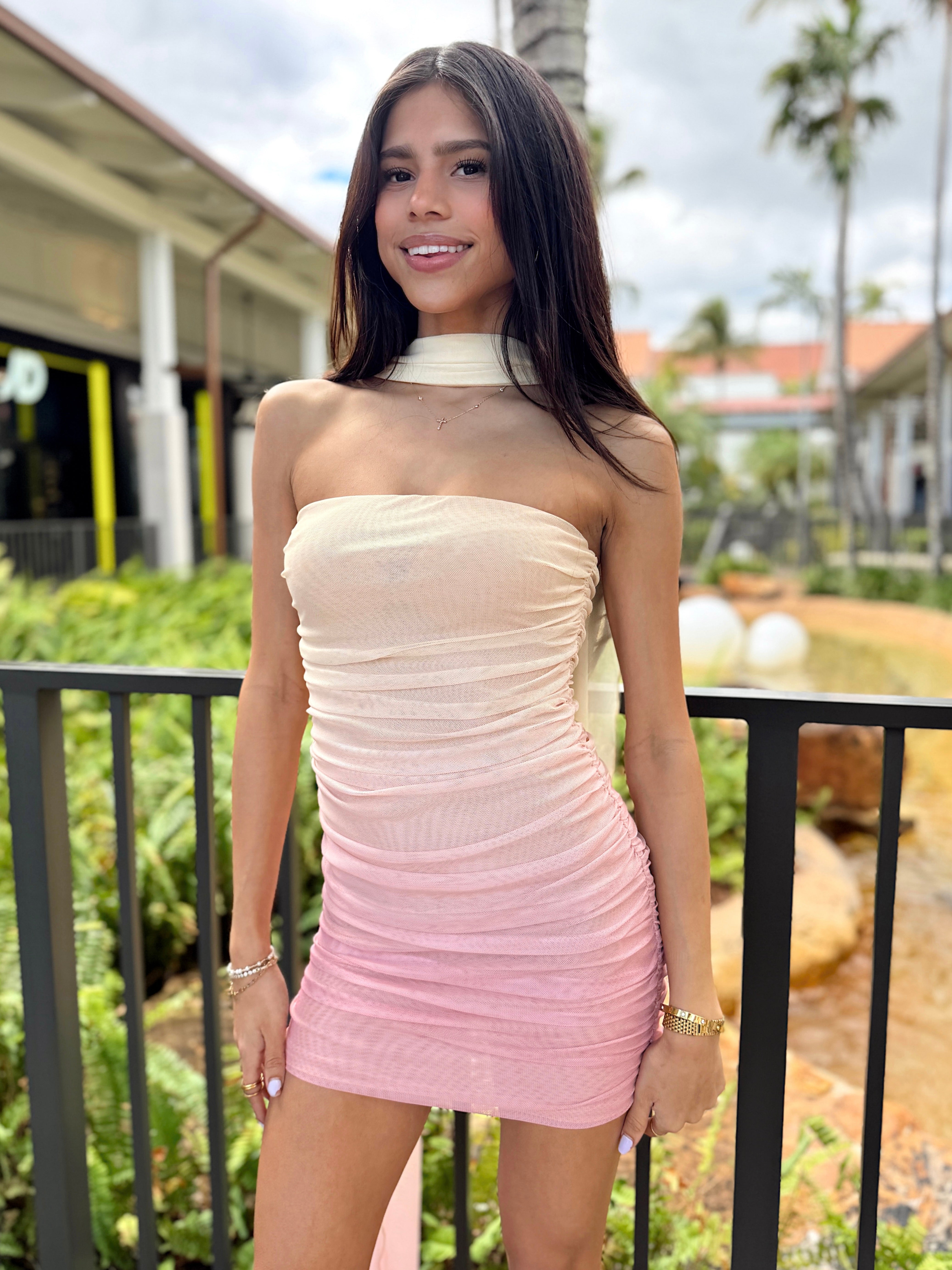 Tequila Sunrise Dress Yellow/Pink Ombre / L Tequila Sunrise Dress Yellow/Pink Ombre / L