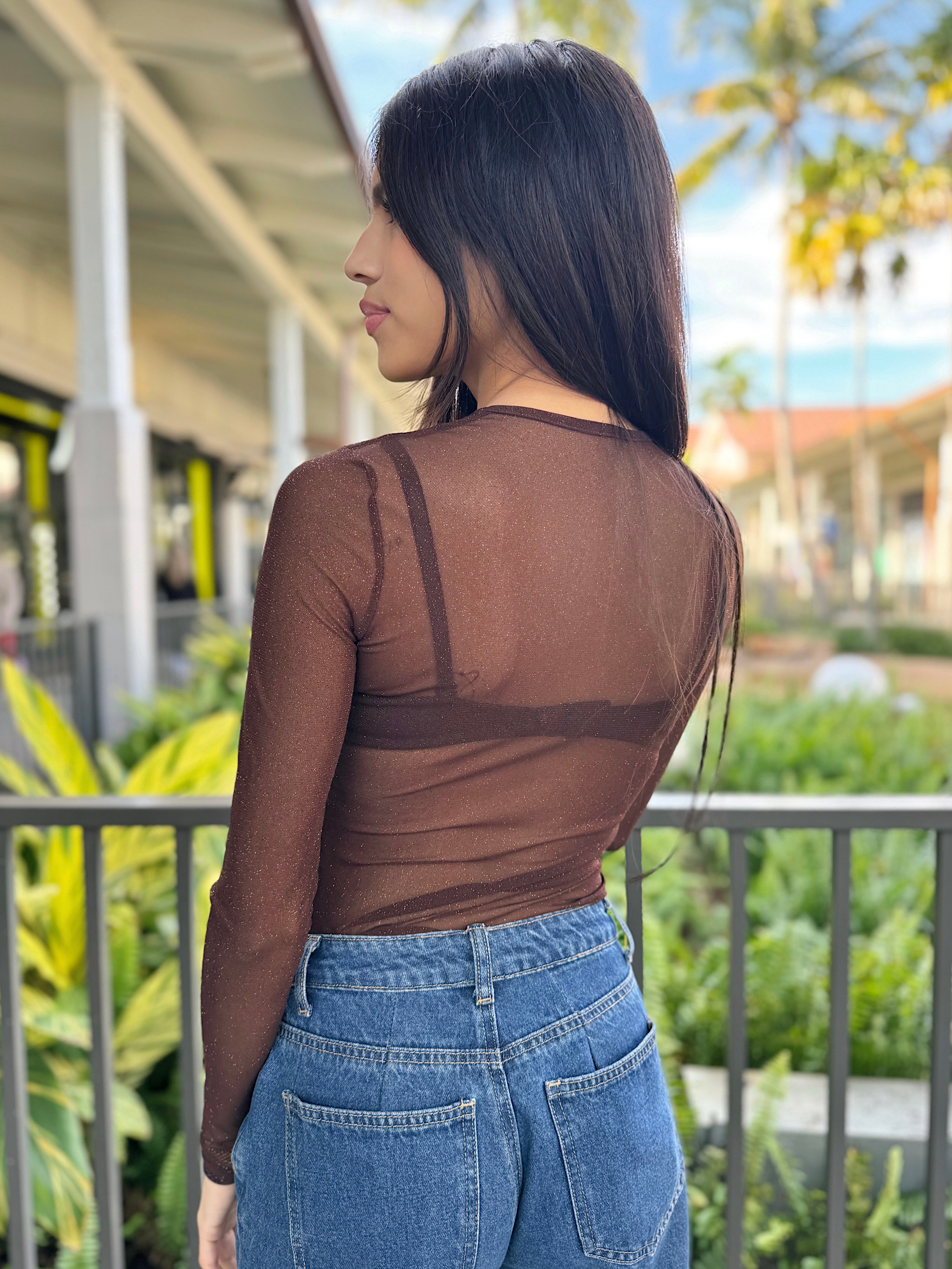 Glitter Mesh Long Sleeve Bodysuit