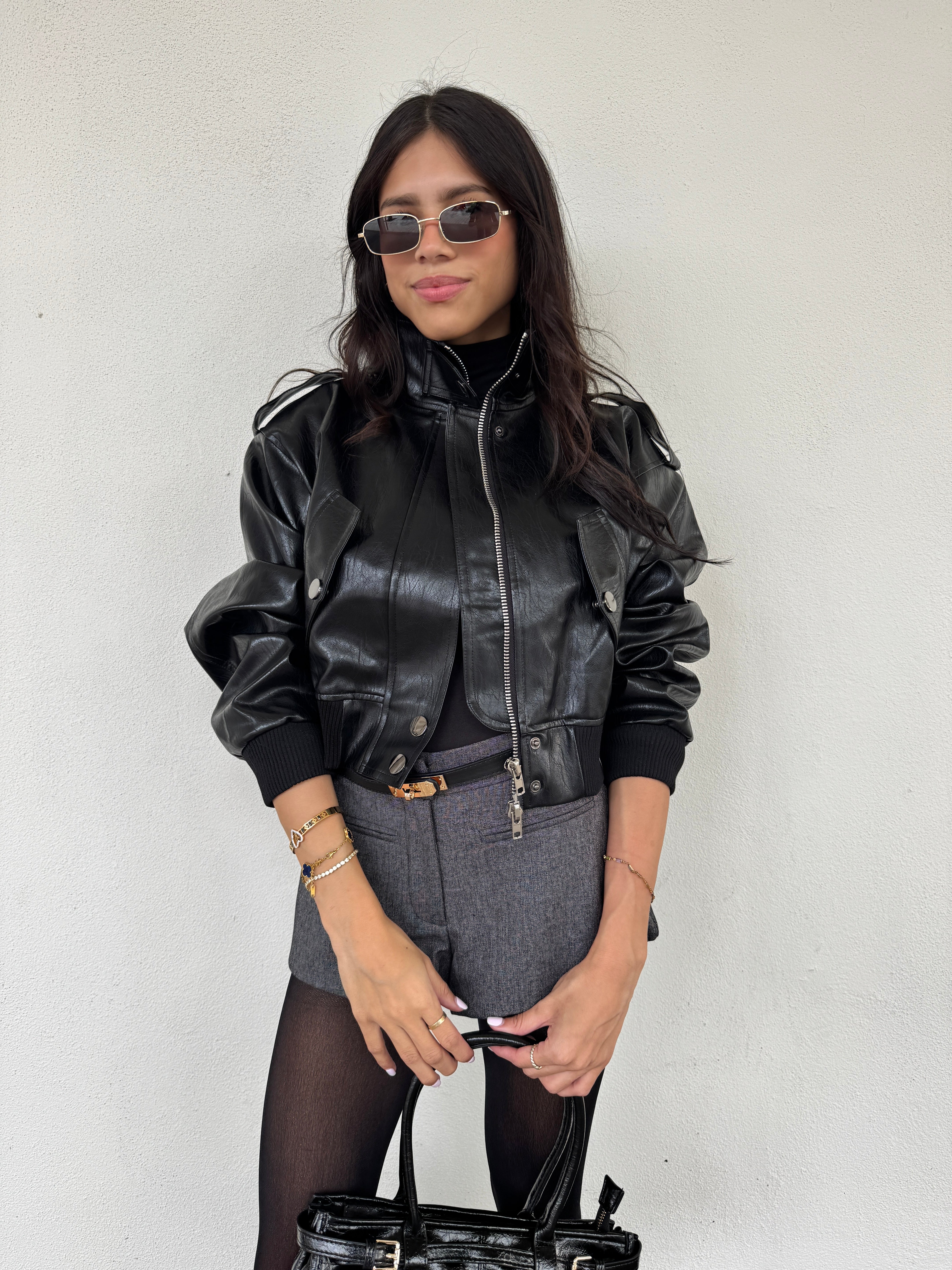 Faux Leather Bomber Jacket