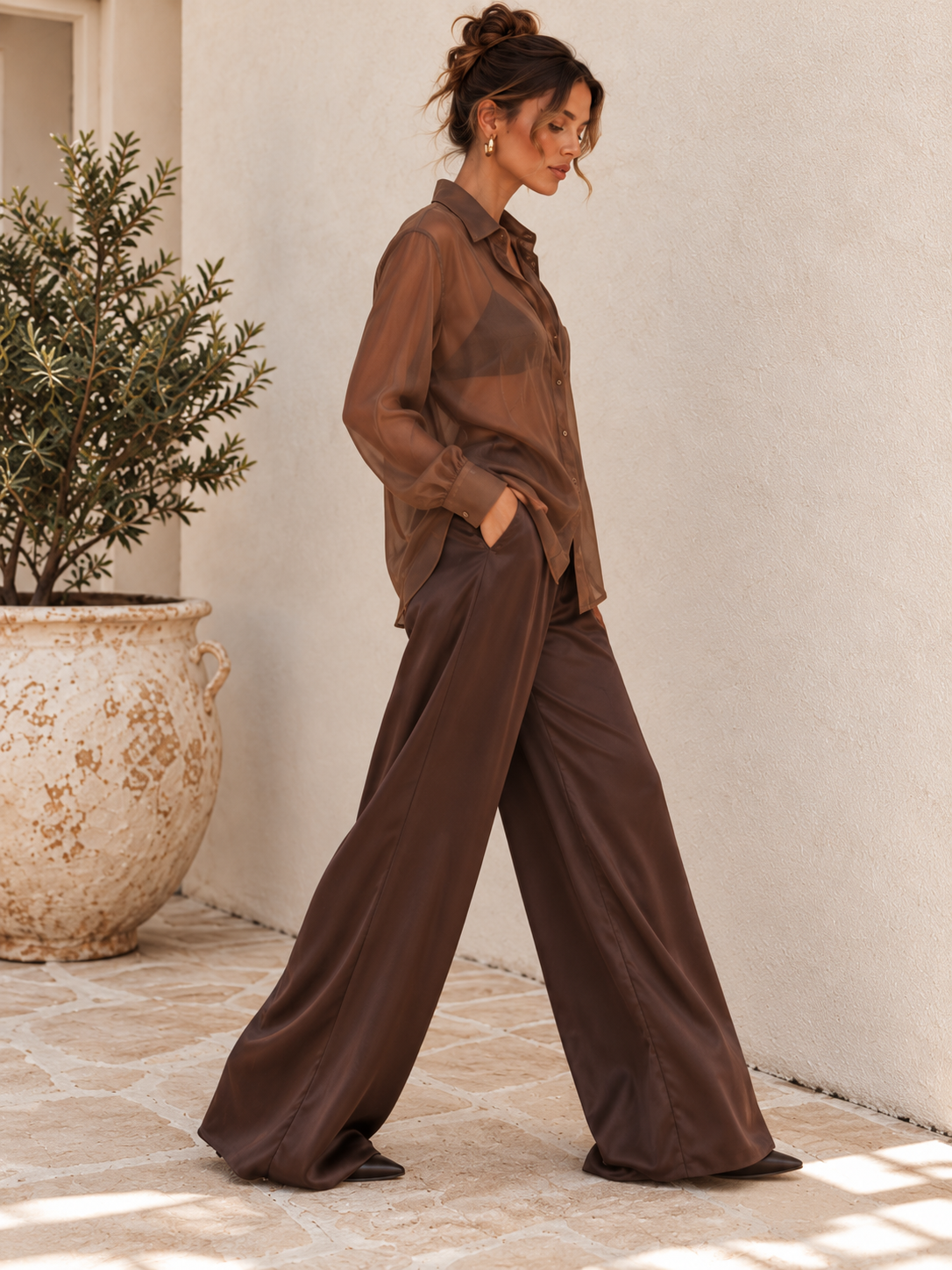 Romi Sheer Button Down Top