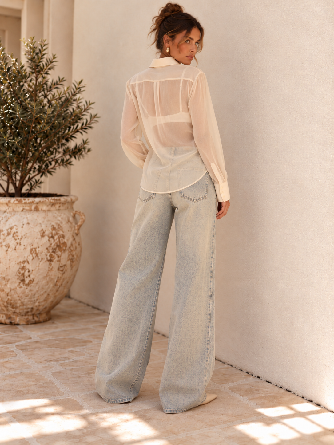 Romi Sheer Button Down Top